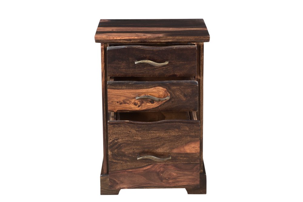 30" Dark Brown Solid Wood Three Drawer Live Edge Filing Cabinet  Warm Home View