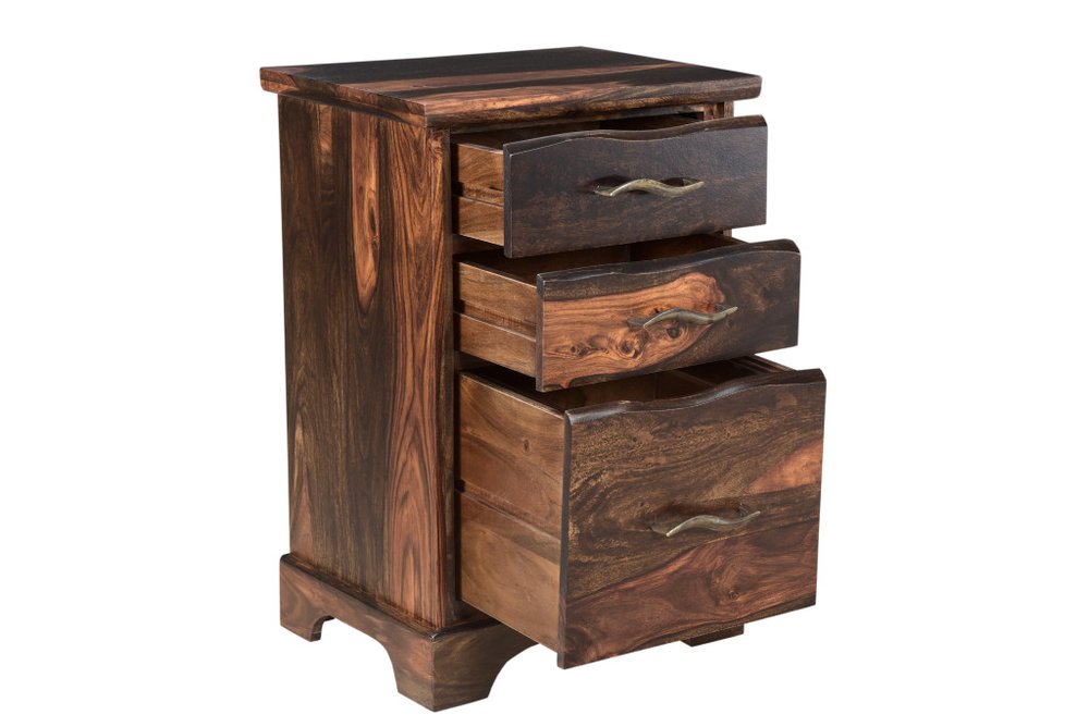 30" Dark Brown Solid Wood Three Drawer Live Edge Filing Cabinet  Warm Home View