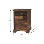 30" Dark Brown Solid Wood Three Drawer Live Edge Filing Cabinet  Warm Home View