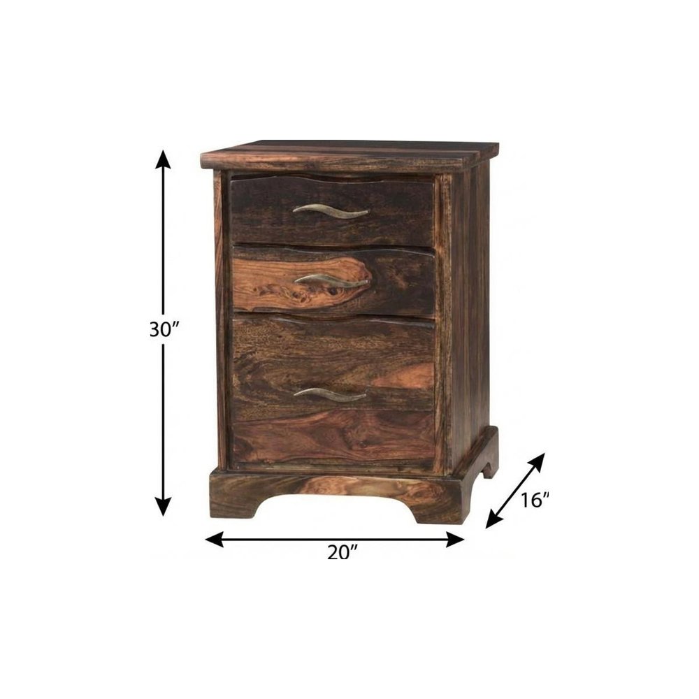 30" Dark Brown Solid Wood Three Drawer Live Edge Filing Cabinet  Warm Home View