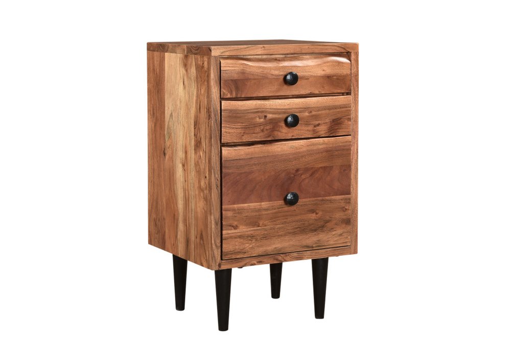 30" Brown Solid Wood Three Drawer Live Edge Filing Cabinet  Warm Home View