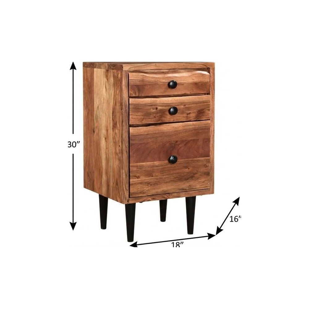 30" Brown Solid Wood Three Drawer Live Edge Filing Cabinet  Warm Home View