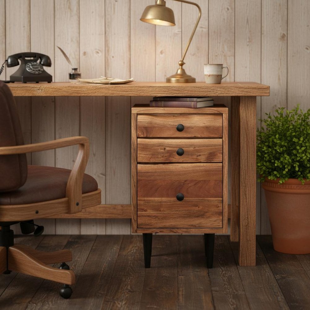 30" Brown Solid Wood Three Drawer Live Edge Filing Cabinet  Warm Home View