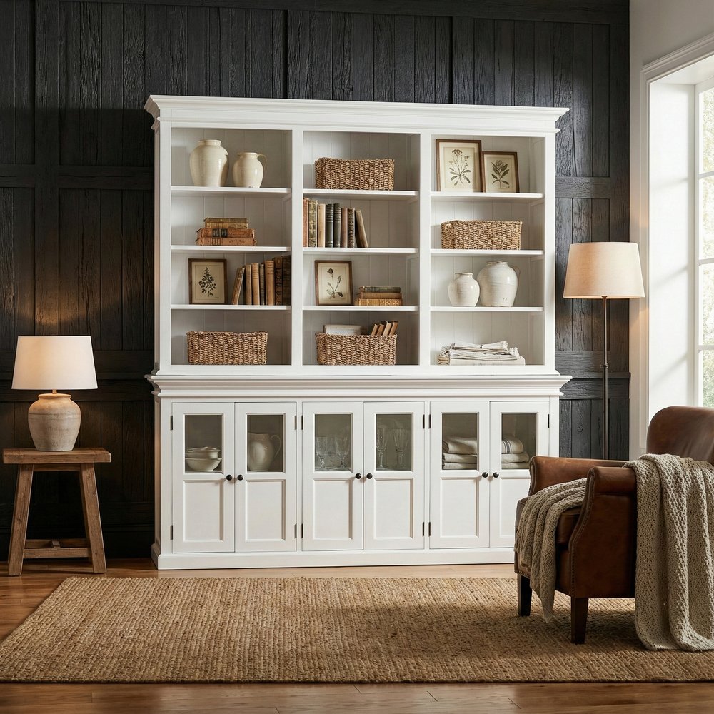 87" Antiqued White Solid Wood Pantry Or Storage Closet  Warm Home View