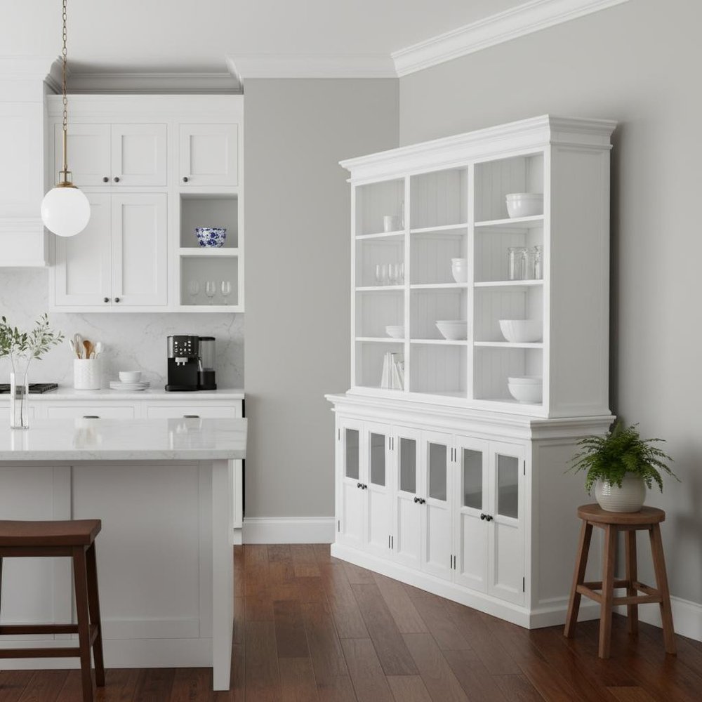 87" Antiqued White Solid Wood Pantry Or Storage Closet  Warm Home View