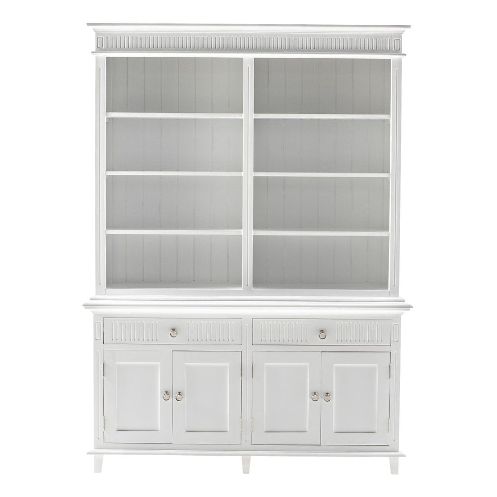 87" Antiqued White Solid Wood Four Door Two Drawer Pantry Or Storage Closet  Warm Home View