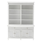 87" Antiqued White Solid Wood Four Door Two Drawer Pantry Or Storage Closet  Warm Home View