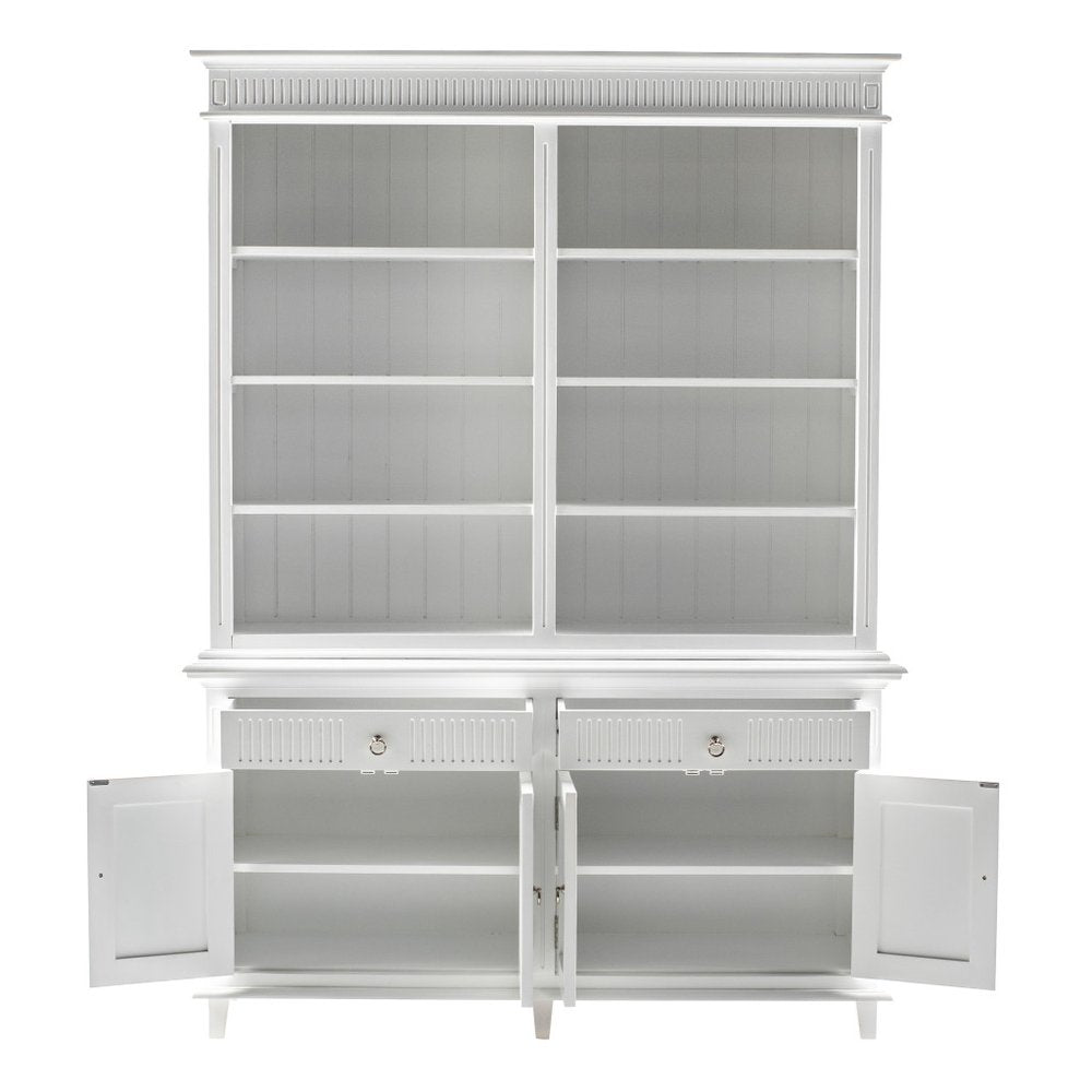 87" Antiqued White Solid Wood Four Door Two Drawer Pantry Or Storage Closet  Warm Home View