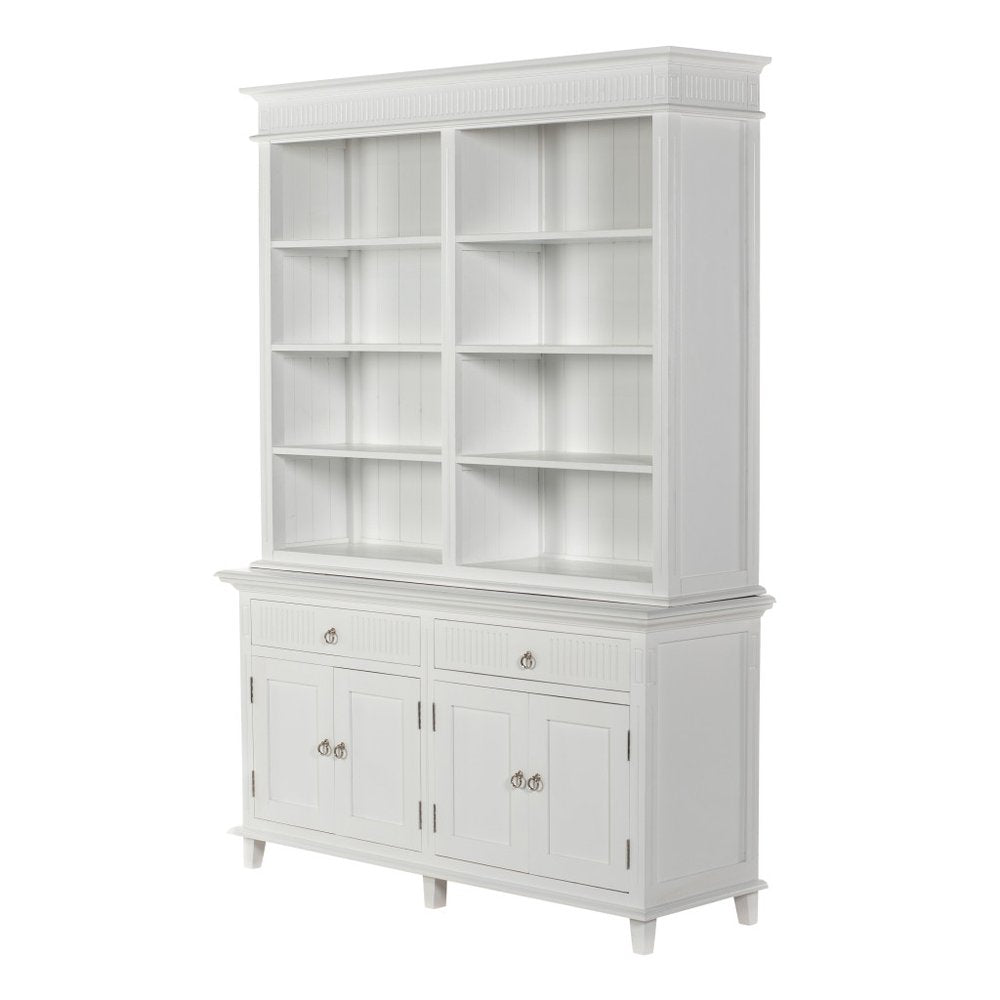 87" Antiqued White Solid Wood Four Door Two Drawer Pantry Or Storage Closet  Warm Home View
