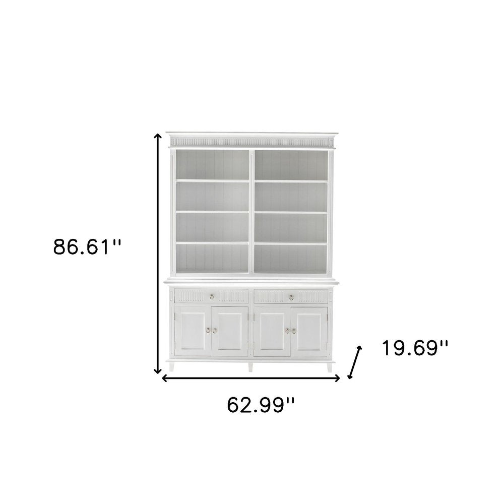 87" Antiqued White Solid Wood Four Door Two Drawer Pantry Or Storage Closet  Warm Home View