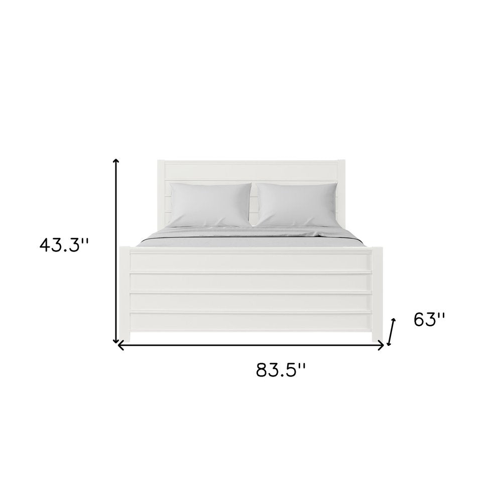 White Shiplap Texture Solid Wood Queen Bed Frame  Warm Home View