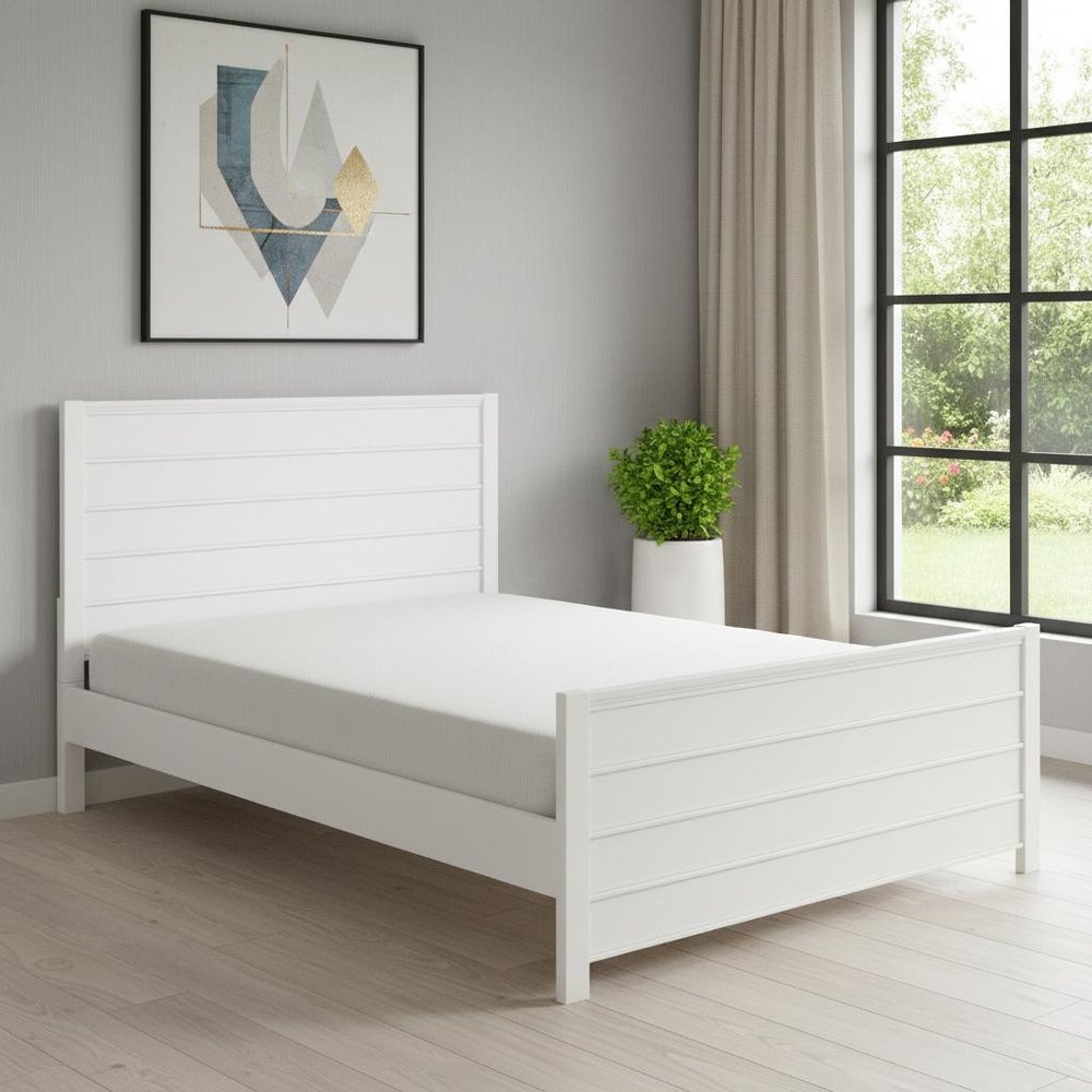 White Shiplap Texture Solid Wood Queen Bed Frame  Warm Home View