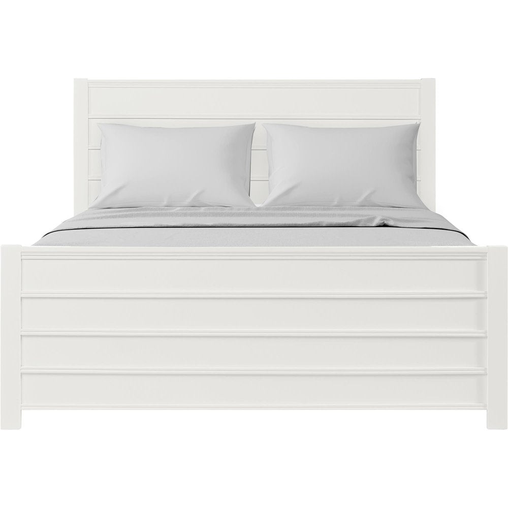 White Shiplap Texture Solid Wood Queen Bed Frame  Warm Home View