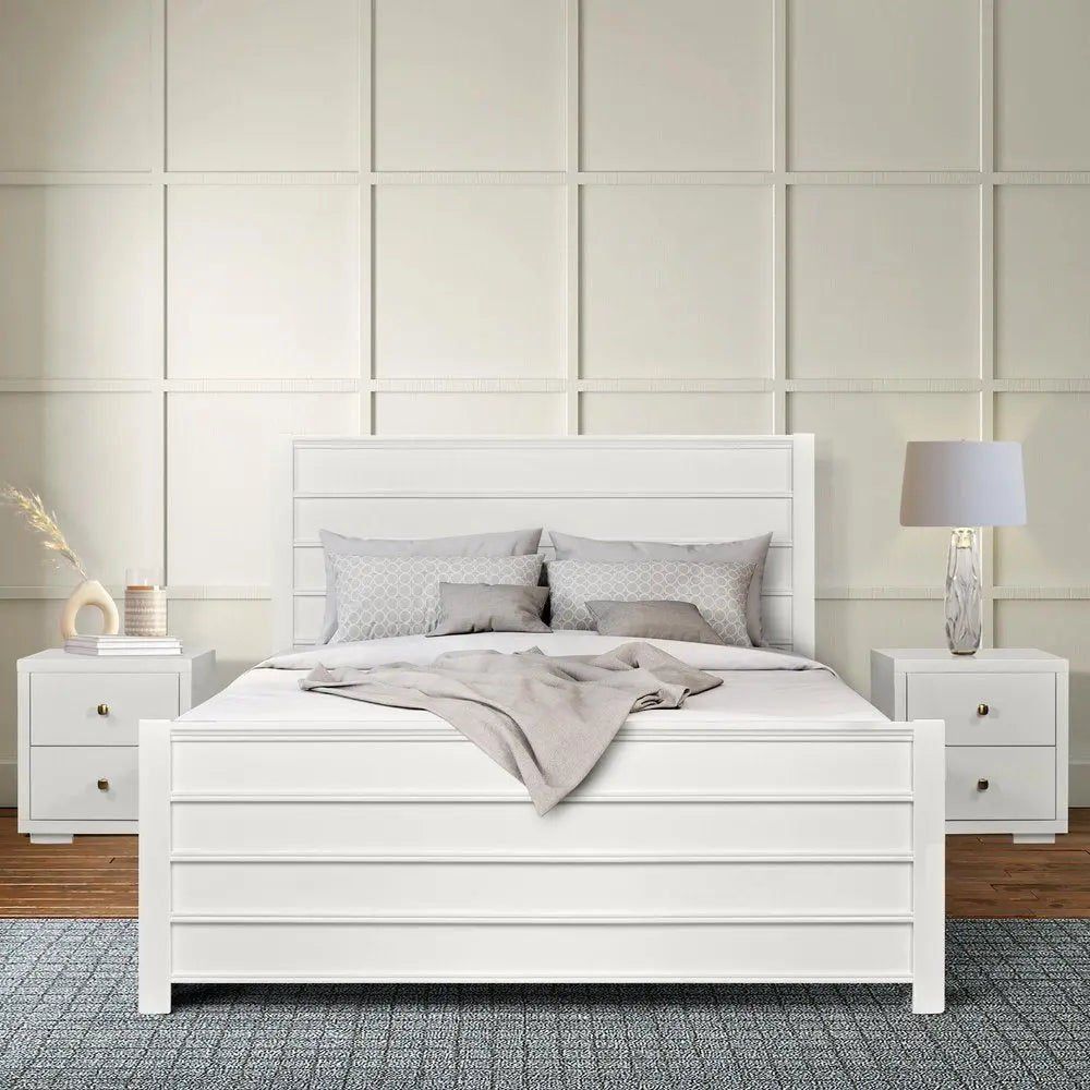 White Shiplap Queen Bed - White Solid Wood - 1 Piece  Warm Home View