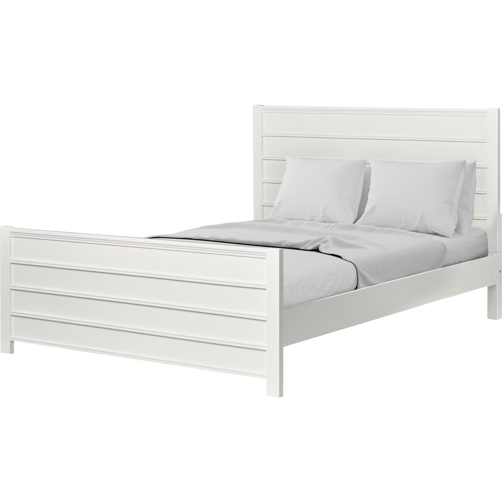 White Shiplap Texture Solid Wood Queen Bed Frame  Warm Home View