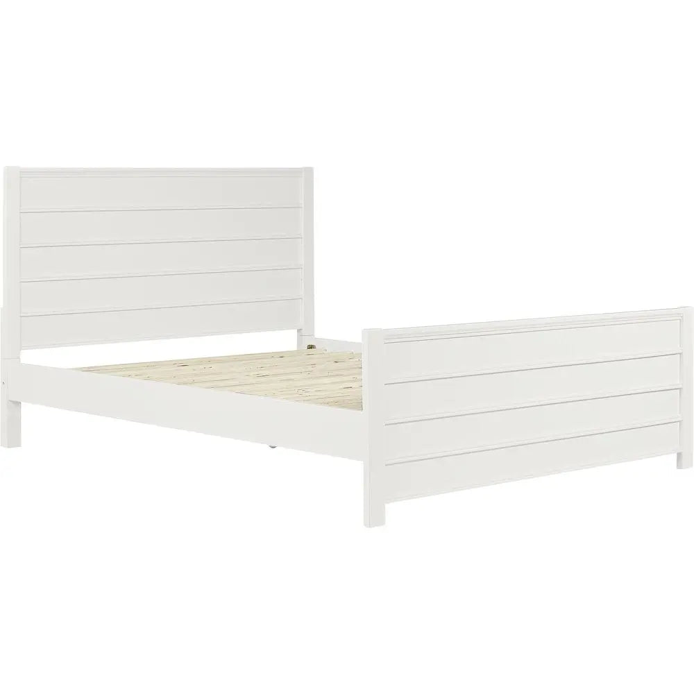 White Shiplap Queen Bed - White Solid Wood - 1 Piece  Warm Home View
