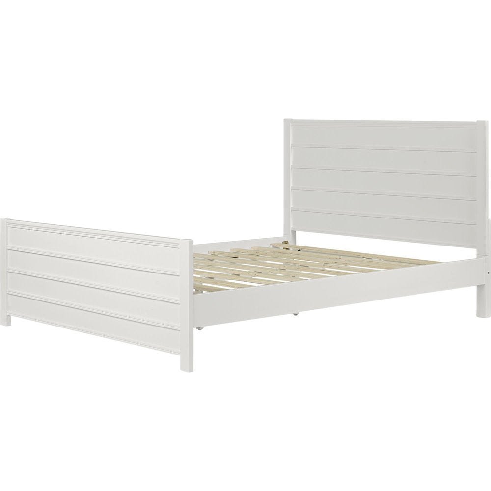 White Shiplap Texture Solid Wood Queen Bed Frame  Warm Home View