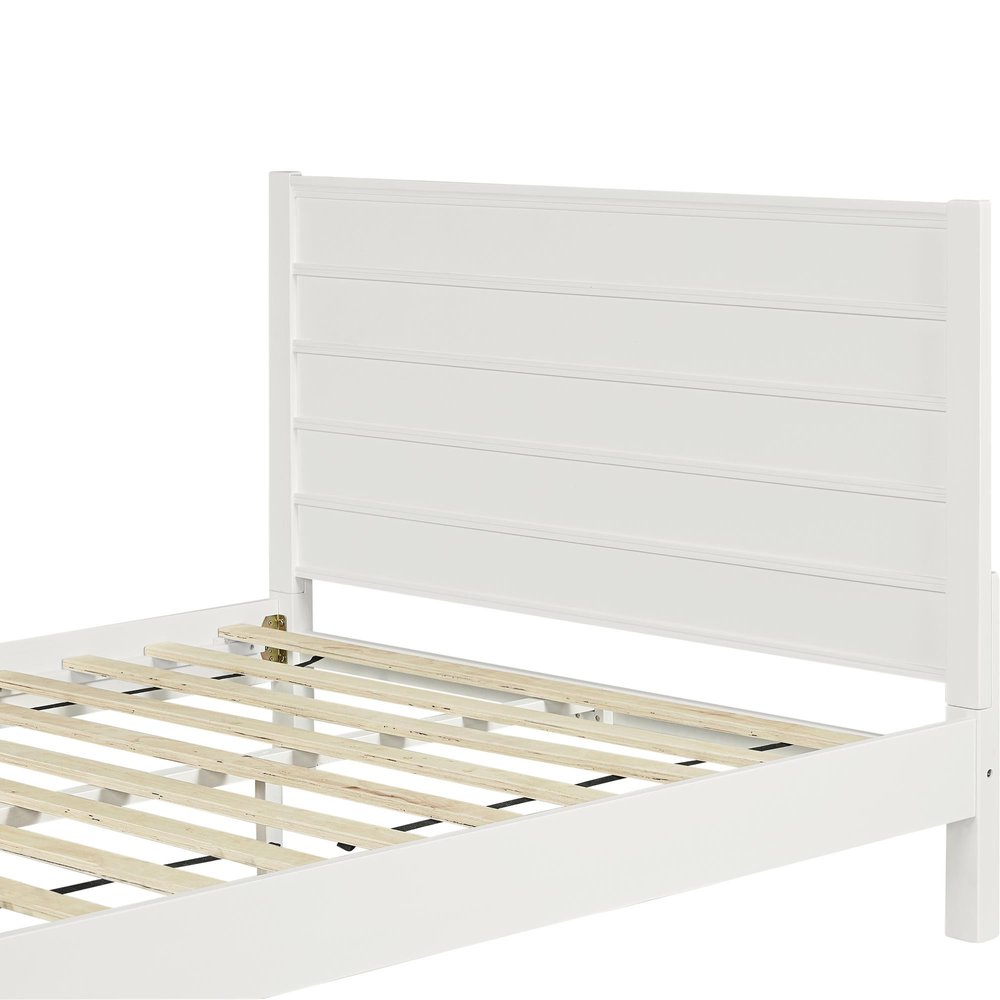 White Shiplap Texture Solid Wood Queen Bed Frame  Warm Home View