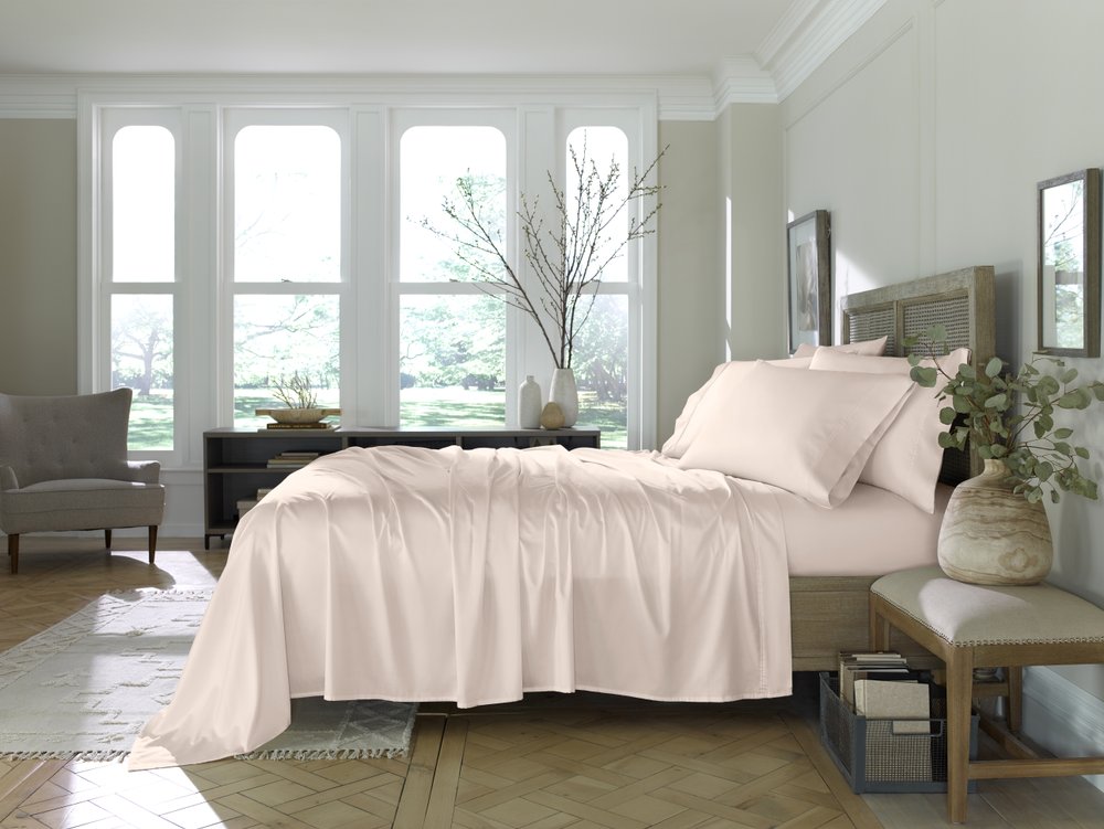 Six Piece Blush Tencel Lyocell King Sheet Set  Warm Home View