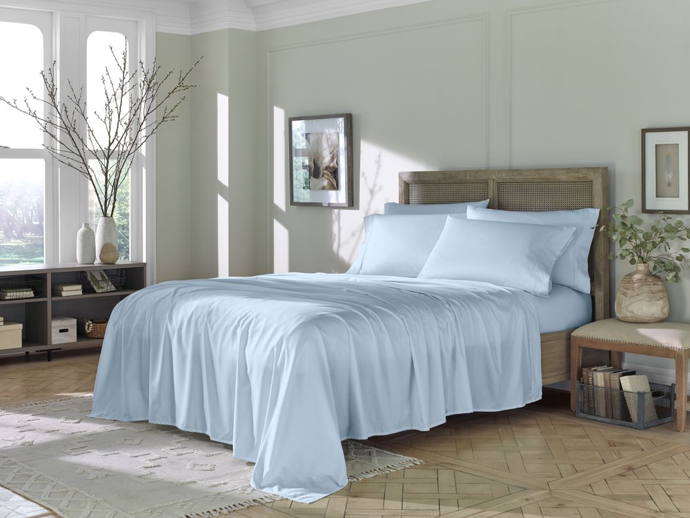 Six Piece Powder Blue Tencel Lyocell Queen Sheet Set  Warm Home View