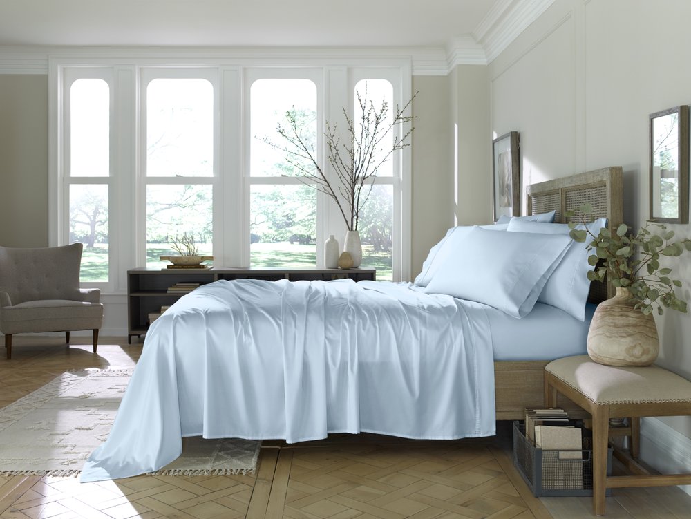 Six Piece Powder Blue Tencel Lyocell Queen Sheet Set  Warm Home View