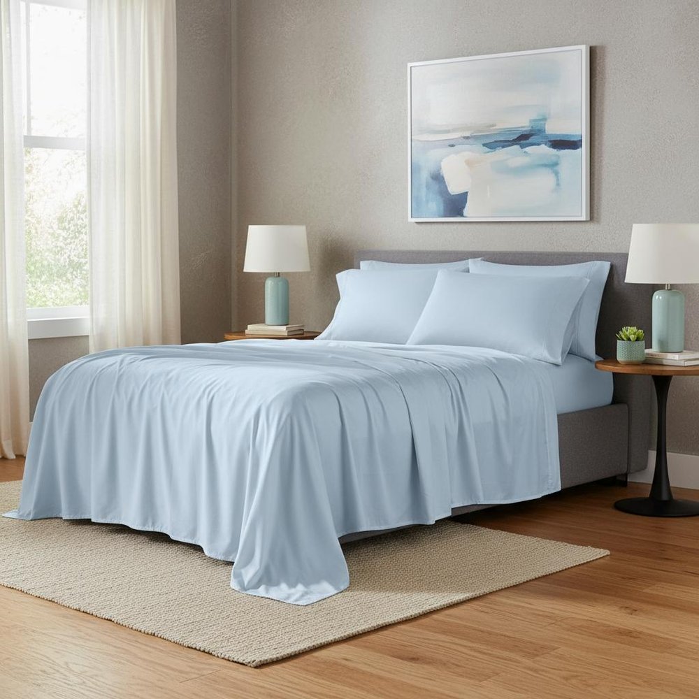 Six Piece Powder Blue Tencel Lyocell Queen Sheet Set  Warm Home View