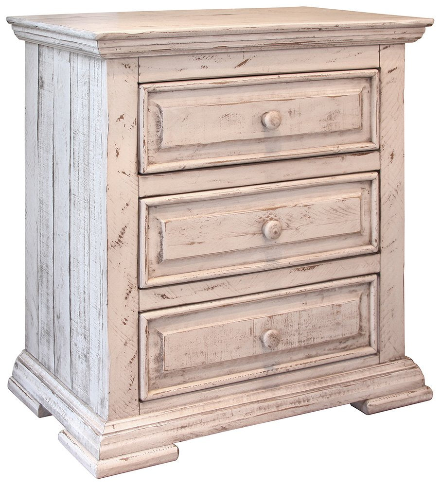 32" White Solid Wood Three Drawer Nightstand  Warm Home View