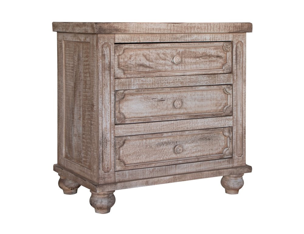 31" Brown Solid Wood Three Drawer Nightstand  Warm Home View