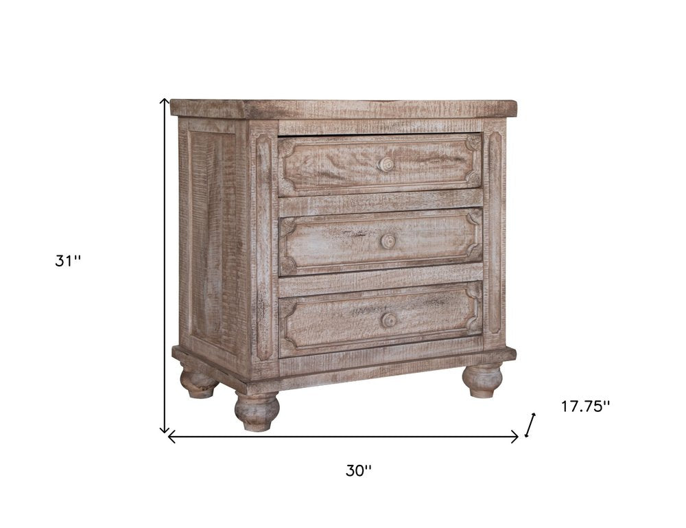 31" Brown Solid Wood Three Drawer Nightstand  Warm Home View