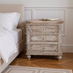 31" Brown Solid Wood Three Drawer Nightstand  Warm Home View