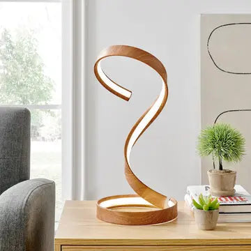 Hamburg Light Wood Table Lamp // LED Strip & Dimmable Switch  Warm Home View