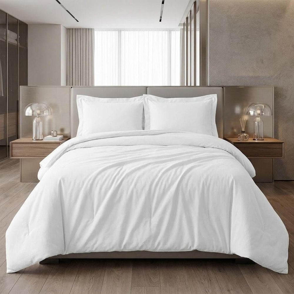 White Queen Cotton Blend 300 Thread Count Washable Duvet Cover Set  Warm Home View