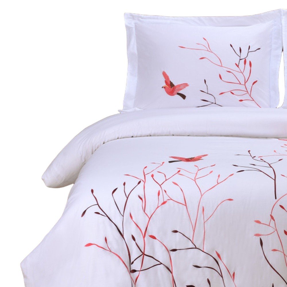 White And Red Queen Cotton Washable Duvet Cover Set With Two Shams  Warm Home View