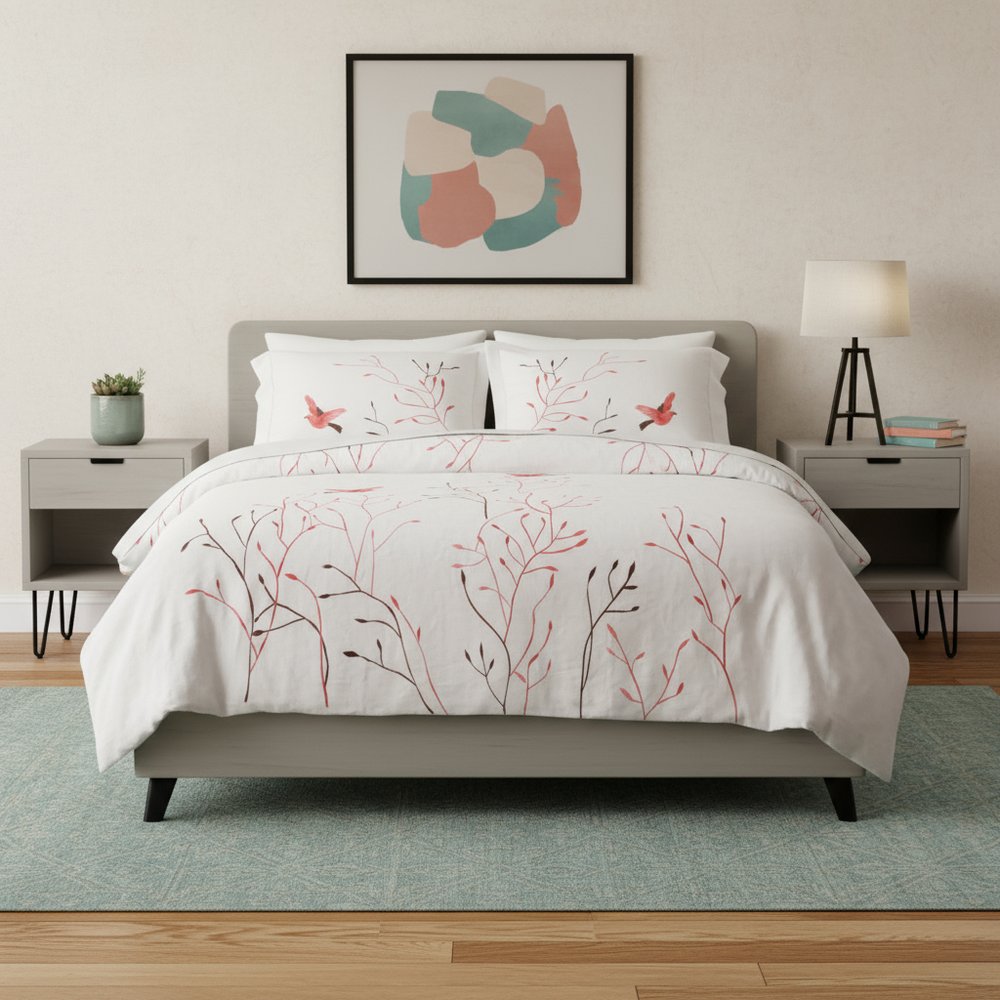 White And Red Queen Cotton Washable Duvet Cover Set With Two Shams  Warm Home View