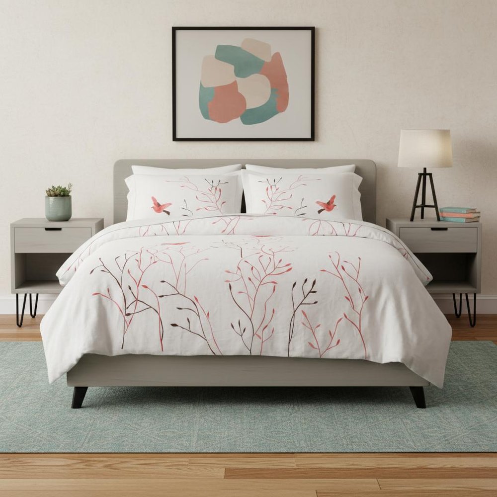 White And Red Queen Cotton Washable Duvet Cover Set With Two Shams  Warm Home View