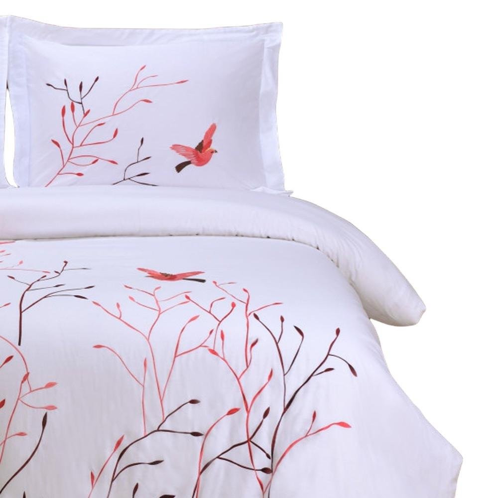 White And Red Queen Cotton Washable Duvet Cover Set With Two Shams  Warm Home View