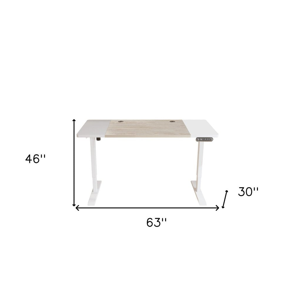 Adjustable Natural and White Wood and Stainless Steel Rolling Computer Desk  Warm Home View