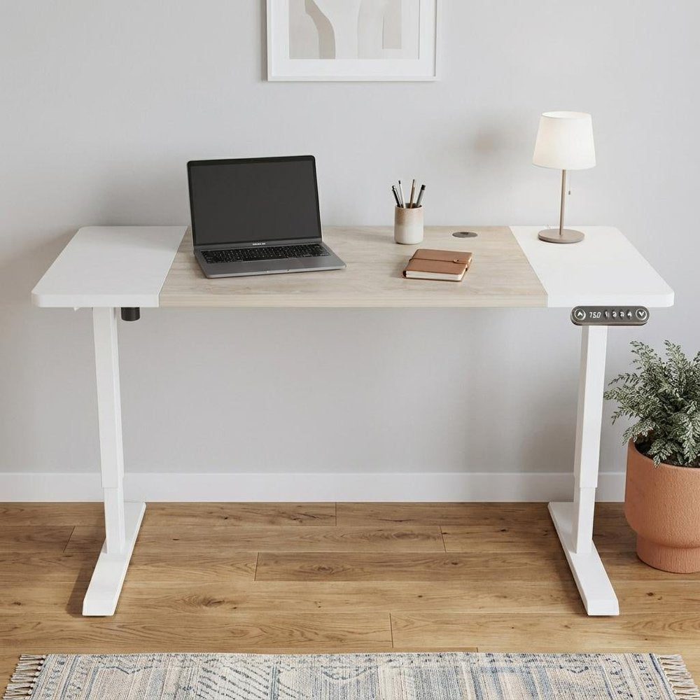 Adjustable Natural and White Wood and Stainless Steel Rolling Computer Desk  Warm Home View