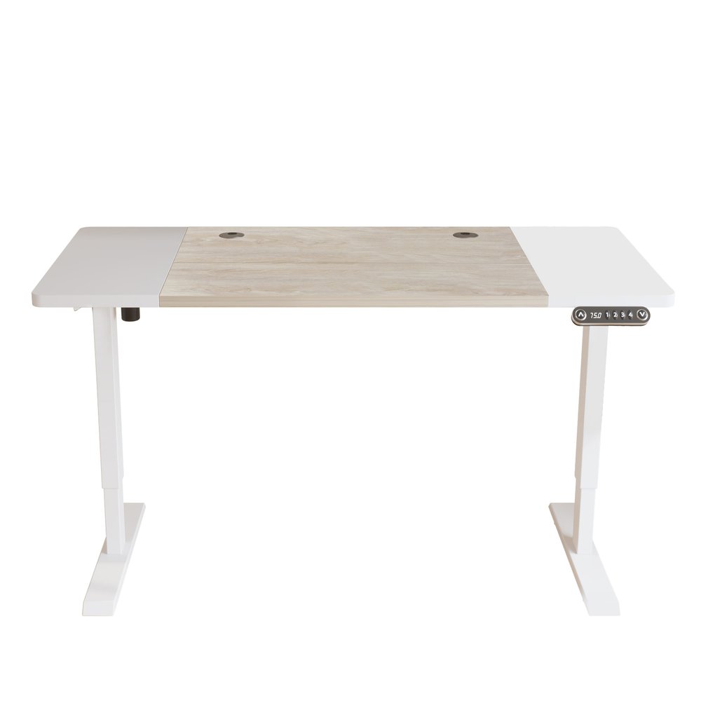 Adjustable Natural and White Wood and Stainless Steel Rolling Computer Desk  Warm Home View