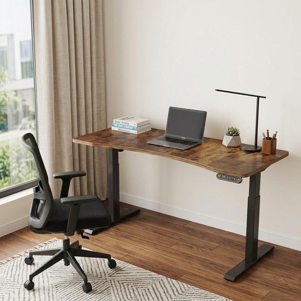 Adjustable Brown and Black Wood and Stainless Steel Rolling Standing Desk  Warm Home View