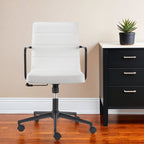 White and Black Steel and Faux Leather Adjustable Swivel Rolling Office Chair  Warm Home View