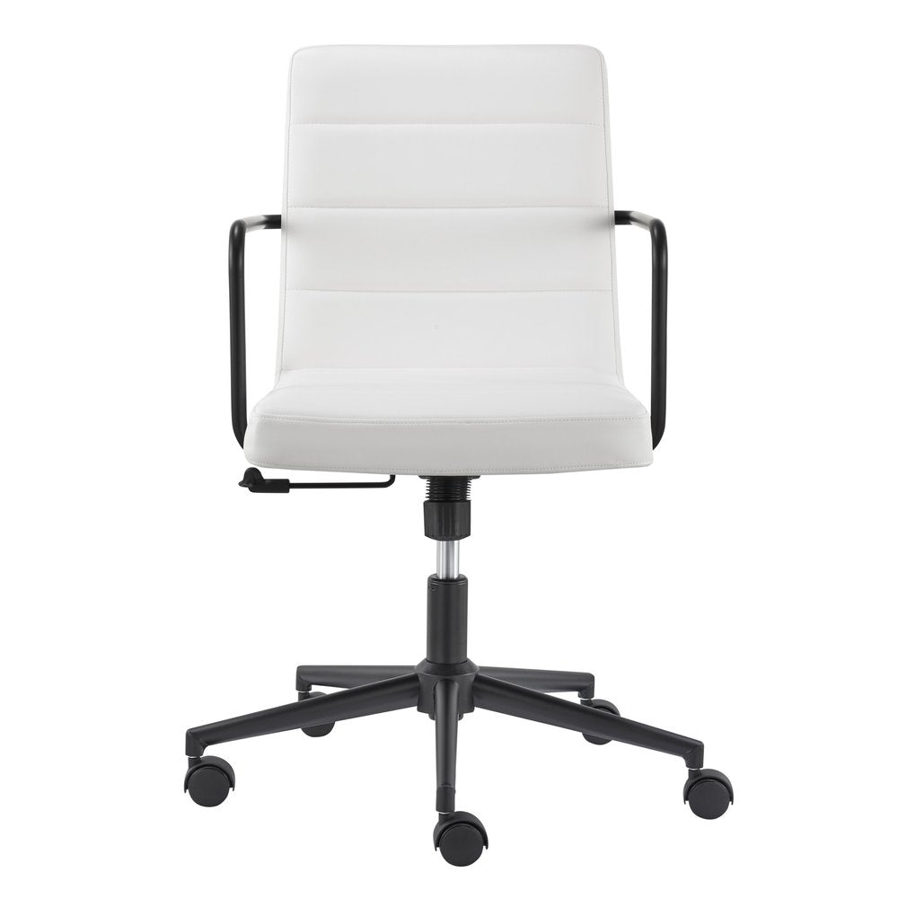 White and Black Steel and Faux Leather Adjustable Swivel Rolling Office Chair  Warm Home View
