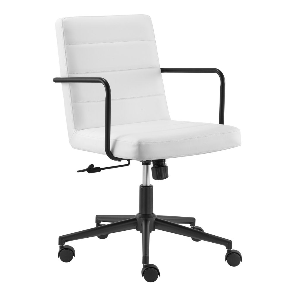 White and Black Steel and Faux Leather Adjustable Swivel Rolling Office Chair  Warm Home View
