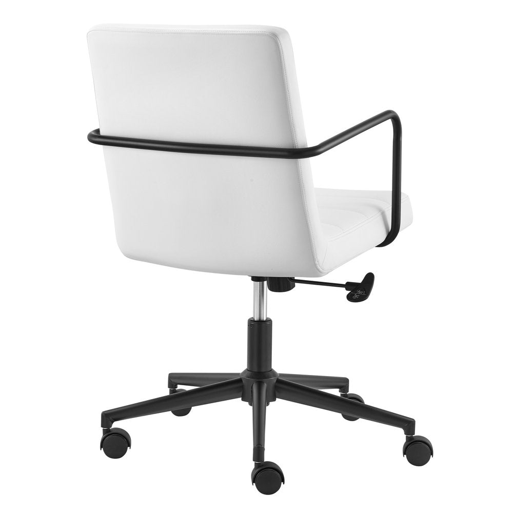 White and Black Steel and Faux Leather Adjustable Swivel Rolling Office Chair  Warm Home View