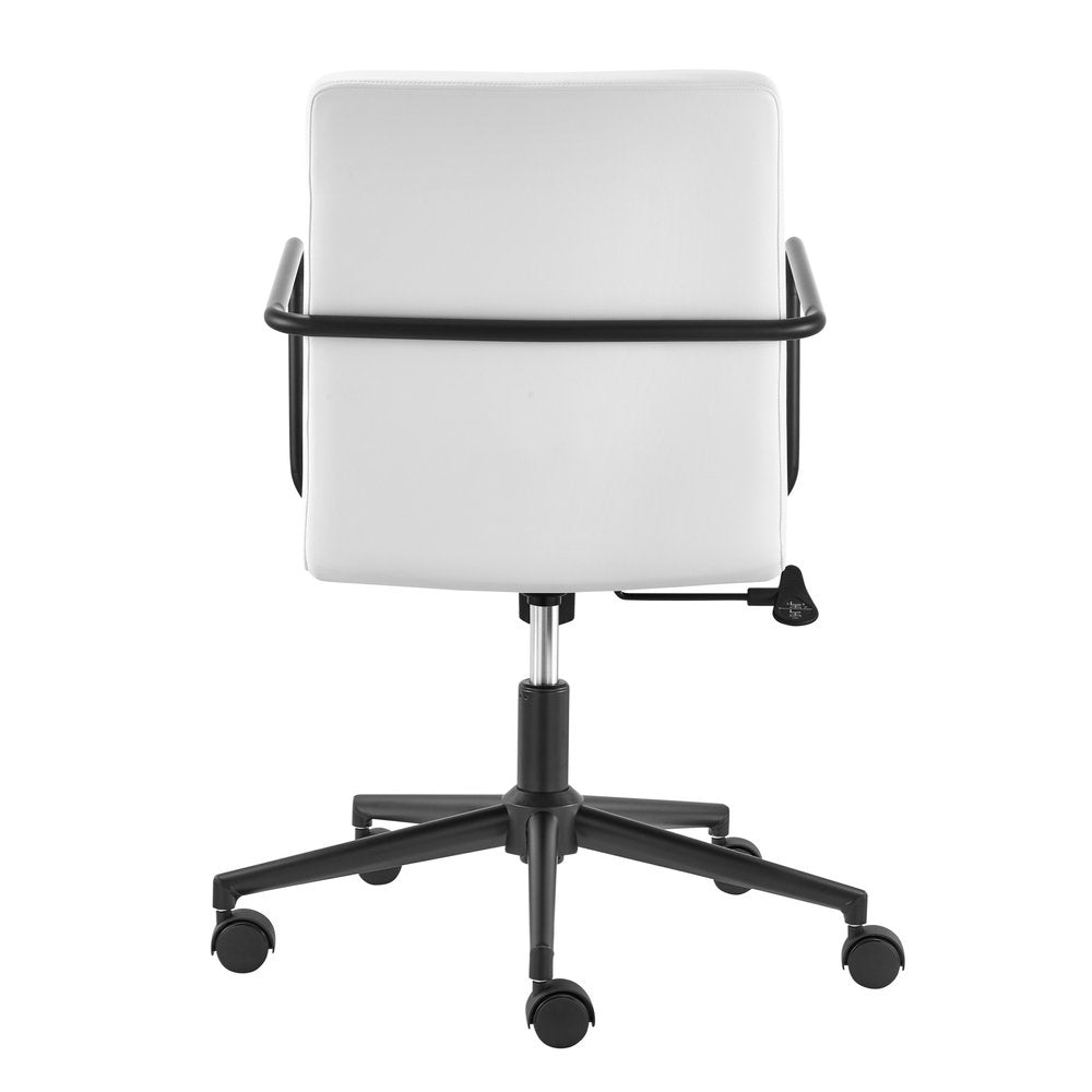 White and Black Steel and Faux Leather Adjustable Swivel Rolling Office Chair  Warm Home View