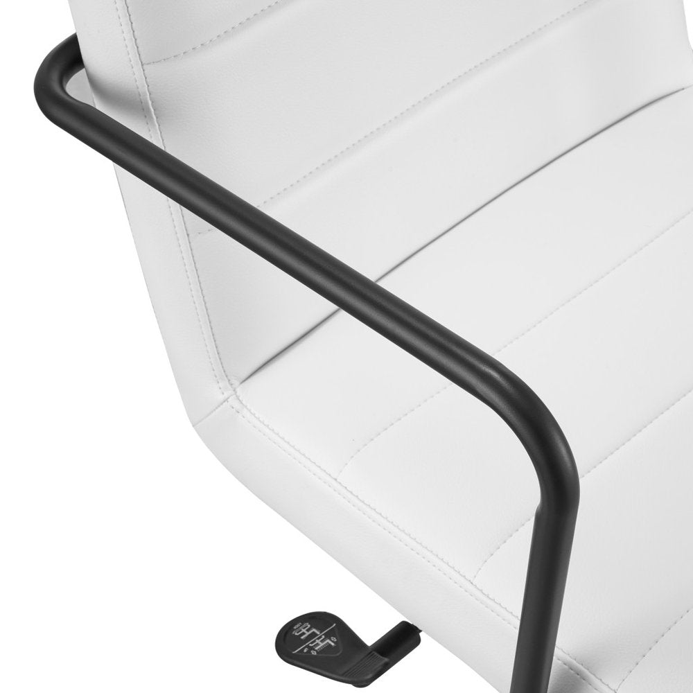 White and Black Steel and Faux Leather Adjustable Swivel Rolling Office Chair  Warm Home View