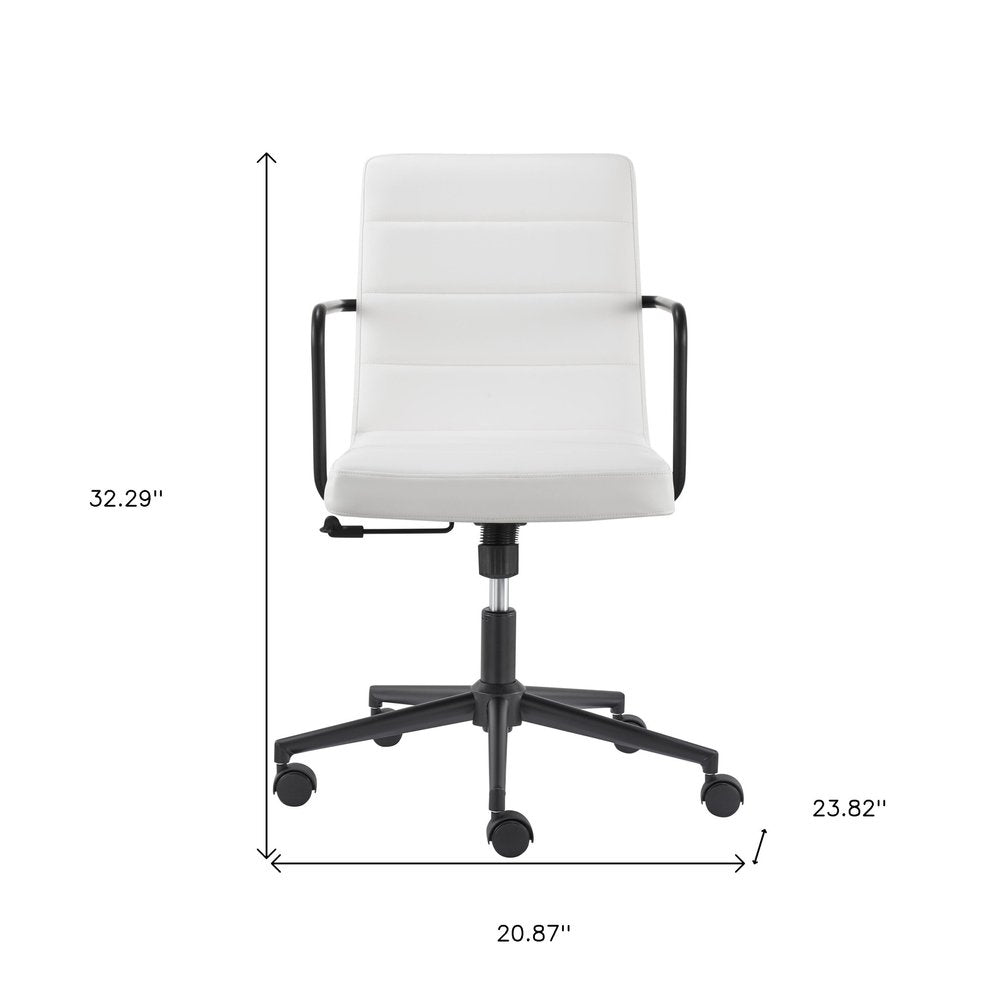 White and Black Steel and Faux Leather Adjustable Swivel Rolling Office Chair  Warm Home View