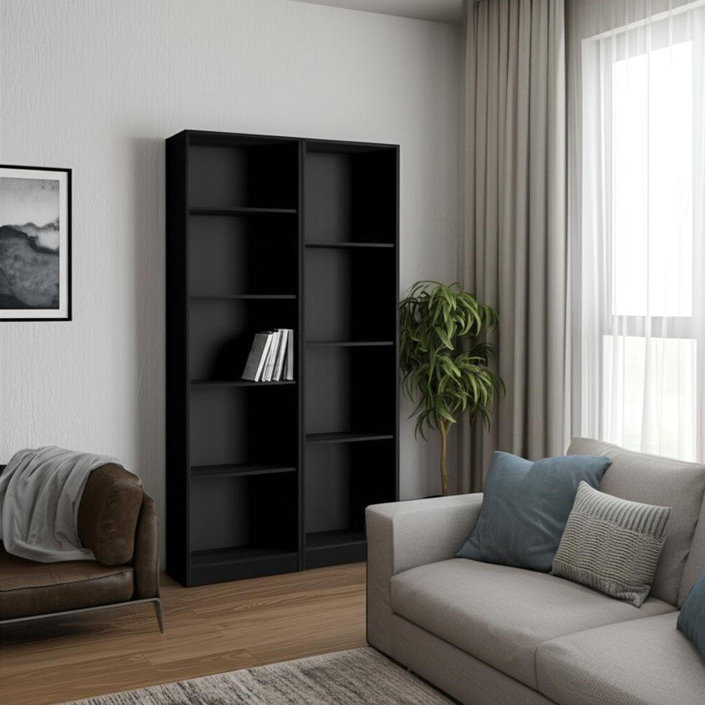 Set of Two Black Wood Multi Tier Bookcases  Warm Home View