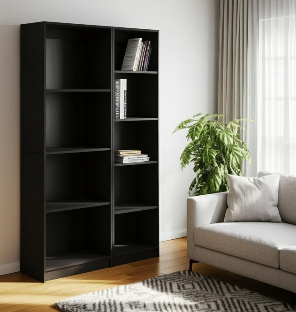 Set of Two Black Wood Multi Tier Bookcases  Warm Home View