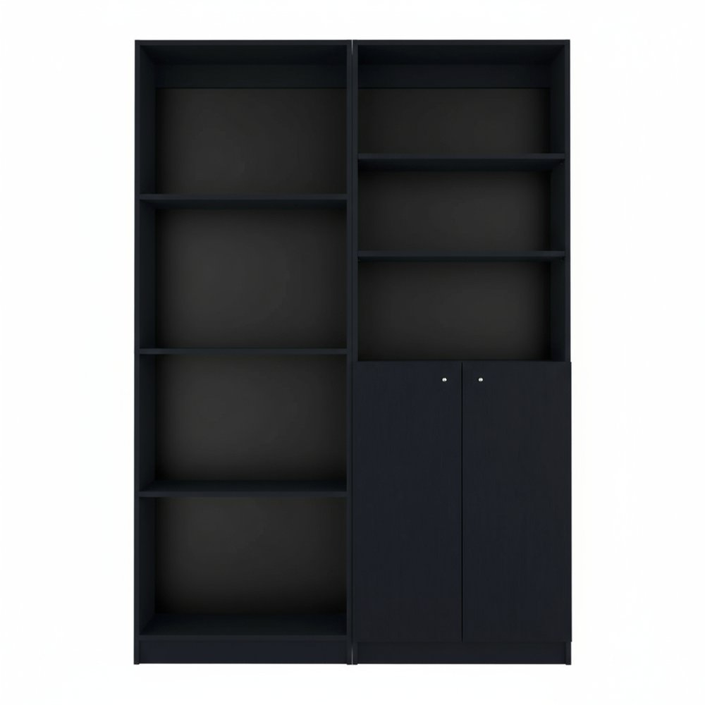 Set of Two 71" Black Bookcase With Two Doors  Warm Home View
